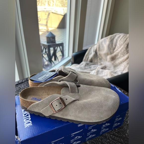 ✨BIRKENSTOCK BOSTON SUEDE SOFT FOOTBED CLOGS IN TAUPE 36 5 NARROW - Picture 9 of 14